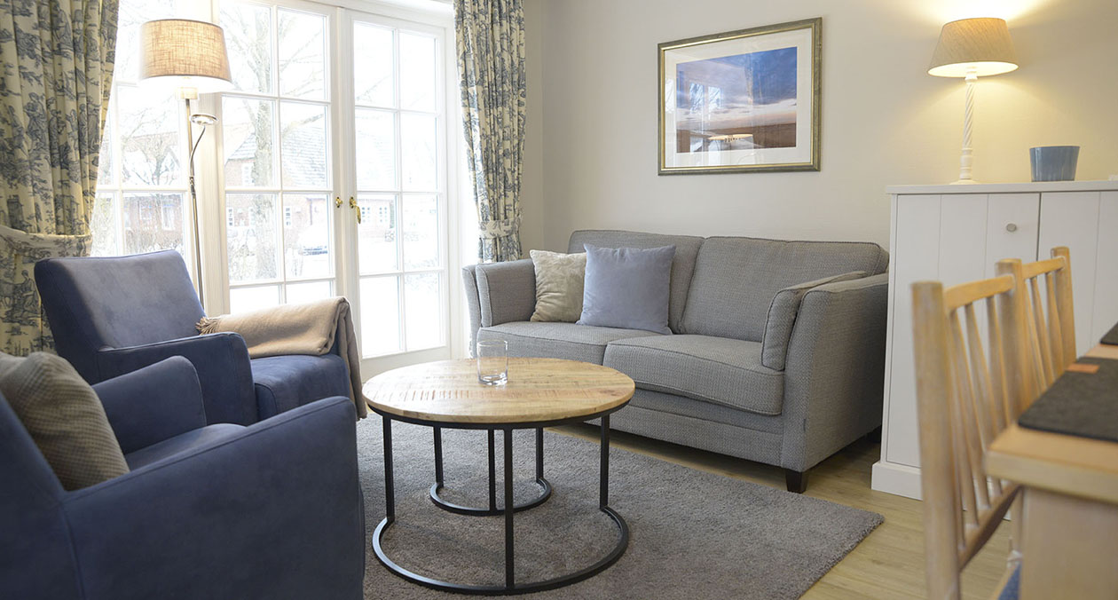Wohnzimmer Apartment Coquette auf Sylt, Keitum